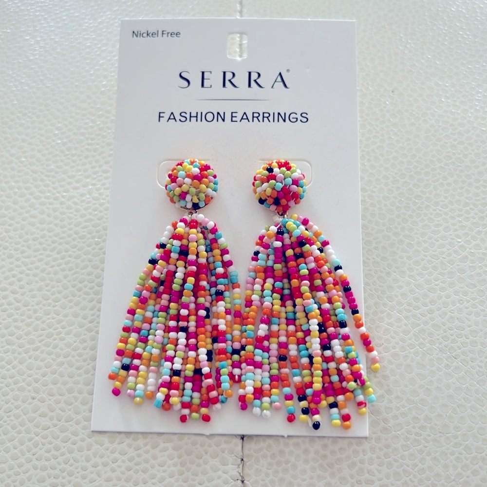 Beaded Post Dangle Boho Earrings NWT Colorful Nickel Free Tribal